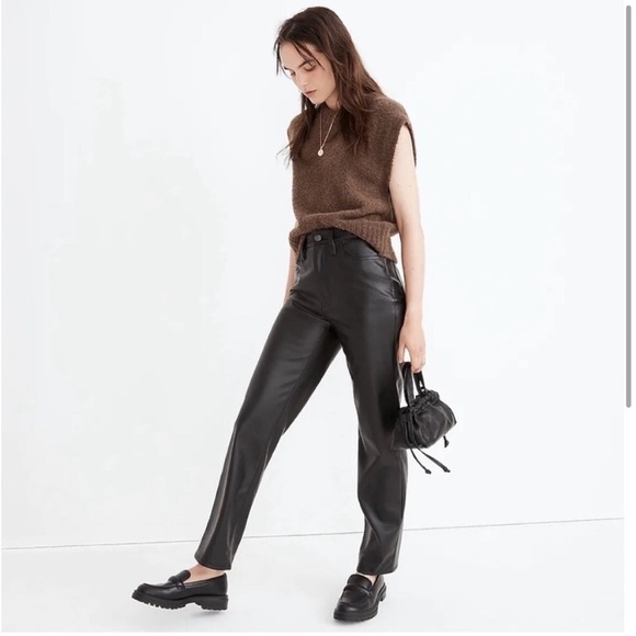 Madewell Faux Leather Black High Waist The Perfect Vintage Straight Jean Size 28 - Picture 2 of 10